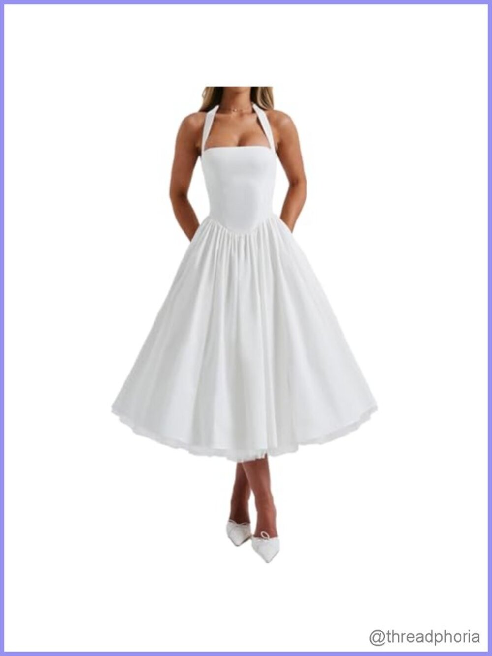 Women Halter Corset Back A-Line Midi Dress with Layered Tulle Skirt - Formal